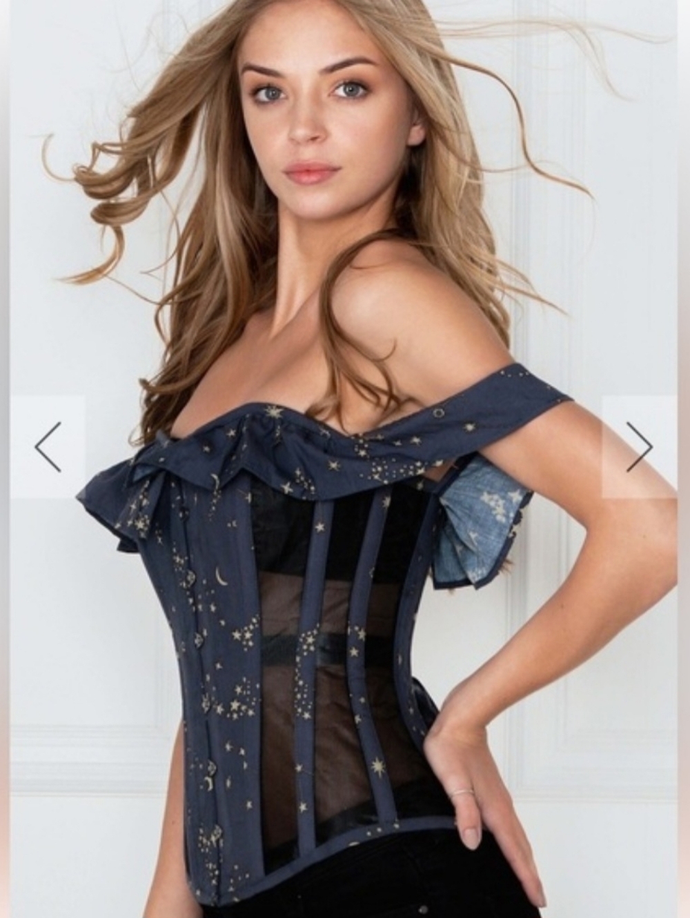 Off-Shoulder Navy Star-Print Corset - Picture 2 of 5
